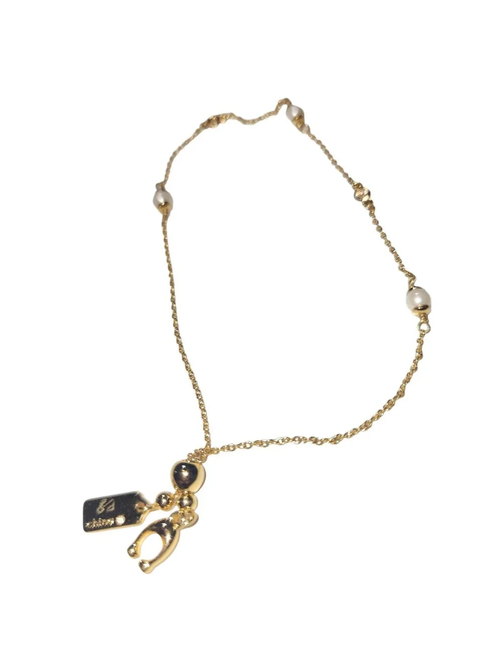 COACH Sculpted Gold C Pearl & Crystal Adjustable Bracelet